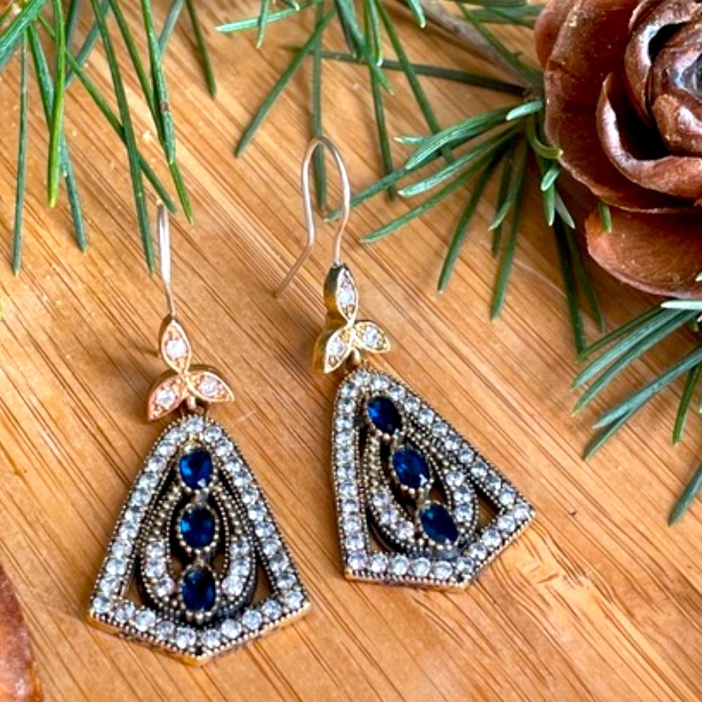 925 Sterling Silver, Sapphire & Topaz drop Earrings